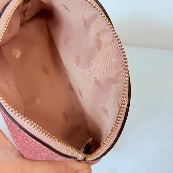 Kate Spade Mini Glitter Dome Cosmetic Bag Pink Zipper Closure Makeup Case - Picture 10 of 14